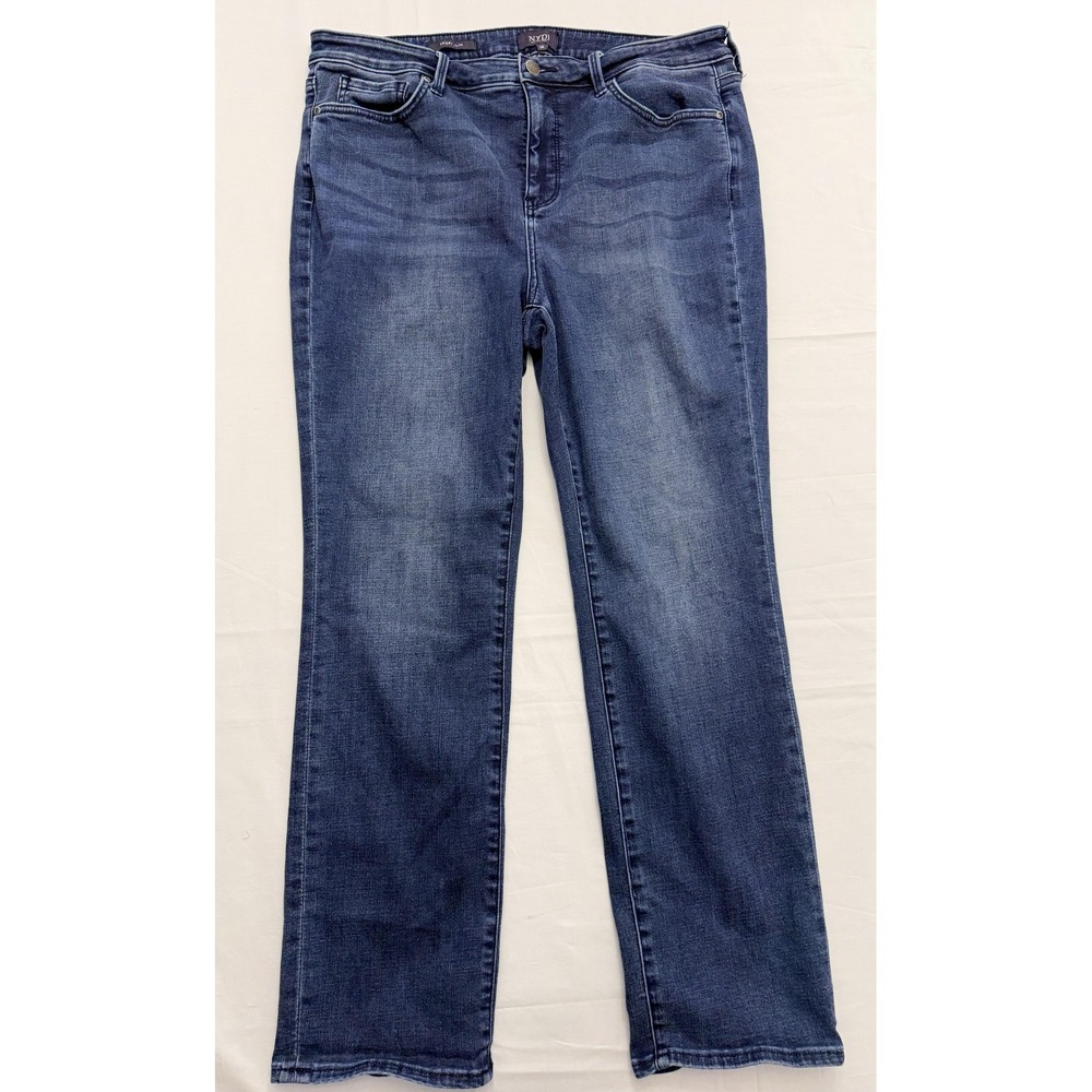 NYDJ Sheri Slim Straight Jeans Womens 14 Blue Med Wash High Rise Stretch 34x31